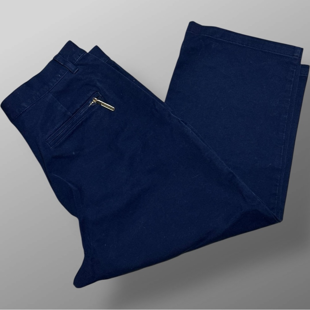 Lauren Jeans Co Ralph Lauren Navy Capri Pants Women 14 Gold Zip Accents Stretch